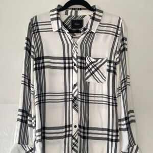 Rails Black White Plaid Flannel Long Sleeve Button Up Top Size Small
